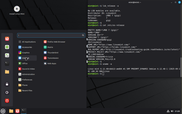 Screenshot of the LMDE7 desktop environment.