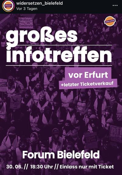Sharepic von Widersetzen Bielefeld:

Großes Infotreffen vor Erfurt und letzter Ticketverkauf

Forum Bielefeld
30.06.2026
18:30 Uhr